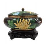 A Large Chinese Cloisonne Lidded Bowl On A Wooden Stand