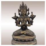 19th Century Bronze Tibetan Bodhisattva Sitting Figure With Flower Mark