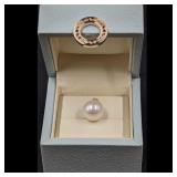 A Fine 14mm South Sea Pearl And 18K Gold Pendant With Small Diamonds In Box