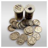 Lot Of 77, 90% Silver Franklin Half Dollars Various Dates 1948-1963