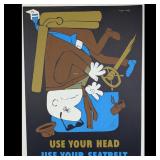 Nasa Lockheed Artist Maggie Wesley Vintage Poster "Use Your Head, Use Your Seatbelt", 1950-1960s