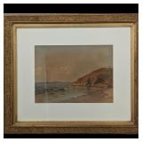 Signed Francis Augustus Silva (New York, 1835-1886) Watercolor On Paper Coastal Painting