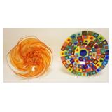 1068	ART GLASS CENTERPIECE BOWLS, ONE SIGNED ROSETREE, LARGEST APPROXIMATELY 15 IN X 3 IN HIGH