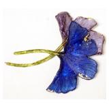 1164	DESIGNER FLORAL PIN BY FABRICE, APPROXIMATELY 5 IN, BLUE AND PURPLE BROOCH