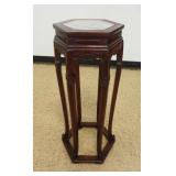 1238	ASIAN STYLE WOOD PEDESTAL WITH INSET MARBLE TOP, APPROXIMATELY 12 1/2 IN X 33 IN H