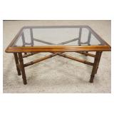 1114	JOHN WIDDICOMB FAUX BAMBOO COFFEE/COCKTAIL TABLE W/BEVELED GLASS TOP, APPROXIMATELY 38 IN X 29 