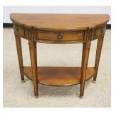 1116	MAHOGANY ONE DRAWER DEMILUNE CONSOLE, APPROXIMATELY 38 IN X 16 IN X 34 IN HIGH