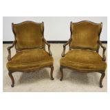 1144	PAIR OF FRENCH PROVINCIAL WALNUT UPHOLSTERED WING BACK CHAIRS