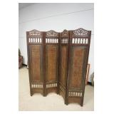 1178	4 PART FOLDING SCREEN W/CARVED FRETWORK CREST OVER TURNED SPINDLES & INSET CANE PARTS, APPROXIM