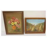 1094	ALICE SCAMPORINO SIGNED, FRAMED OIL PAINTINGS ON BOARD, STILL LIFE AND FALL HAREST, LARGEST APP