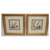 1105	MAYTE C. PARSONS, PAIR OF GILT FRAMED TRIPLE MATTED PAINTINGS , *COURT YARD*, EACH APPROXIMATEL