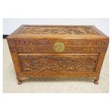 1101	ASIAN CARVED CAMPHOR WOOD CHEST, CARVING ALL AROUND, APPROXIMATELY 40 IN X 20 IN X 25 IN H