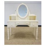 1152	ETHAN ALLEN 2 PART VANITY HAVING 3 DRAWERS WITH MEDALLION CREST, OVAL CENTER MIRROR, APPROXIMAT