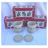 Longaberger Traditional Holly Mugs