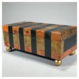 PAINTED DECORATIVE WOOD BOX | Decorative table top wood box having two compartments and gilt ball fe