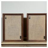 PAIR OF XAM BOOKSHELF SPEAKERS | Model 4E, walnut veneer, not tested. - h. 10.5 x w. 14.5 x d. 9 in