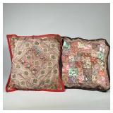 (2pc) BEADWORK PILLOW COVERS | Two throw cushions intricately decorated with beadwork and embroidery