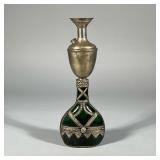 PERSIAN GLASS & BRASS HOOKAH | Hookah base designed as a green glass with hammered brass mounts with