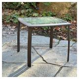 Brown Jordan Patio Side Table | Outdoor patio side table having a glass top on a metal base. - h. 16