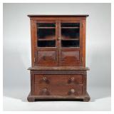 MINIATURE STEP BACK CUPBOARD | Mahogany Cupboard with two doors over two drawer. - h. 16.25 x w. 5.5