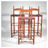 (3pc) TURNED & WOVEN STOOLS | Turned wood stools with curved back and woven cotton seats. - h. 43 x 