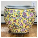 MONUMENTAL FLORAL PLANTER | Large ceramic planter decorated with flower and butterflies. - h. 15 x d