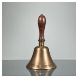 ANTIQUE BRASS SCHOOL BELL | A brass bell with wooden handle. - h. 6.5 x dia. 3.75 in