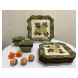 Misc. Autumnal Ceramics | Miscellaneous hand-painted autumnal ceramics including: Salad plates Olive