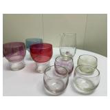 (8pc) Colorful Glass Drinking Set | Colorful glass drinking set including seven cups and a pitcher.