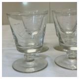 (7pc) "Ship" Motif Etched Glasses | Etched glasses with ship motif. - h. 4.5 x dia. 3 in