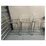 (3pc) Lucite & Chrome Stools | Lucite stools with chrome frames; seat h. 24 in. - h. 34 x w. 17.5 x 