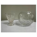 (2pc) Crystal Vases | Small cut crystal pedestal bowl/vase and round crystal rose bowl/vase.