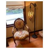 victorian chair & Tiffany style floor lamp