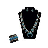 Lot 114 Vintage Navajo Turquoise Squash Blossom Necklace