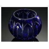 Vintage Bohemian Cobalt Blue Cut to Clear Crystal Rose Bowl 