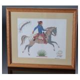 Navajo Harrison Begay Native Boy on Horse Original Silk Screen Painting Art