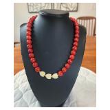 PTH024- Beautiful Myrna Lee Chang Red Sea Bamboo Coral & Pikake Necklace