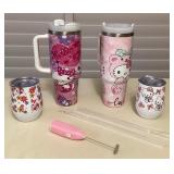 MCS039 Hello Kitty Stainless Steel Insulated Tumblers Cups With Lids & Mini Beverage Mixer New