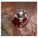 MMM054 Sterling Silver Enameled Lucky Neko Cat Charm New