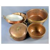 Copper Pot With Handle, 4.5" x 12" Dia, Handled Pot With Lid, 4" x 8" Dia, Double Handled Pan And Mo