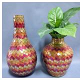 Iridescent Mosaic Vases, 9" And 14"