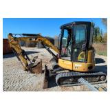 Caterpillar 303.5E2 CR Mini Excavator With Full Cab, 2493 Hours Showing On Gauge, 6ft Blade