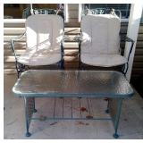 Wrought Iron Rocker Chairs, Qty 2 And Wrought Iron Coffee Table