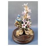 Capodimonte Porcelain Bird Figurines On Wood Bases, Qty 2, Bird With Flowers, And More, Total Qty 5