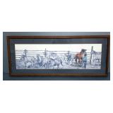 Sandi Dyer, Horse Scene Print No 678/1050, Framed, Matted, Under Glass, 16" x 40"