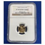 1990 P GOLD $5 PF70 ULTRA CAMEO GOLD