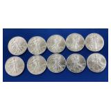 (10) UNC 200` SILVER AMERICAN EAGLES