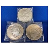 (3) PEACE SILVER DOLLARS 1922, 1923