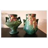 Two Roseville Green Clematis Vase MINT Condition