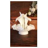 Vintage Fenton White Hobnail Milk Glass Epergne Vase Ruffled Bowl